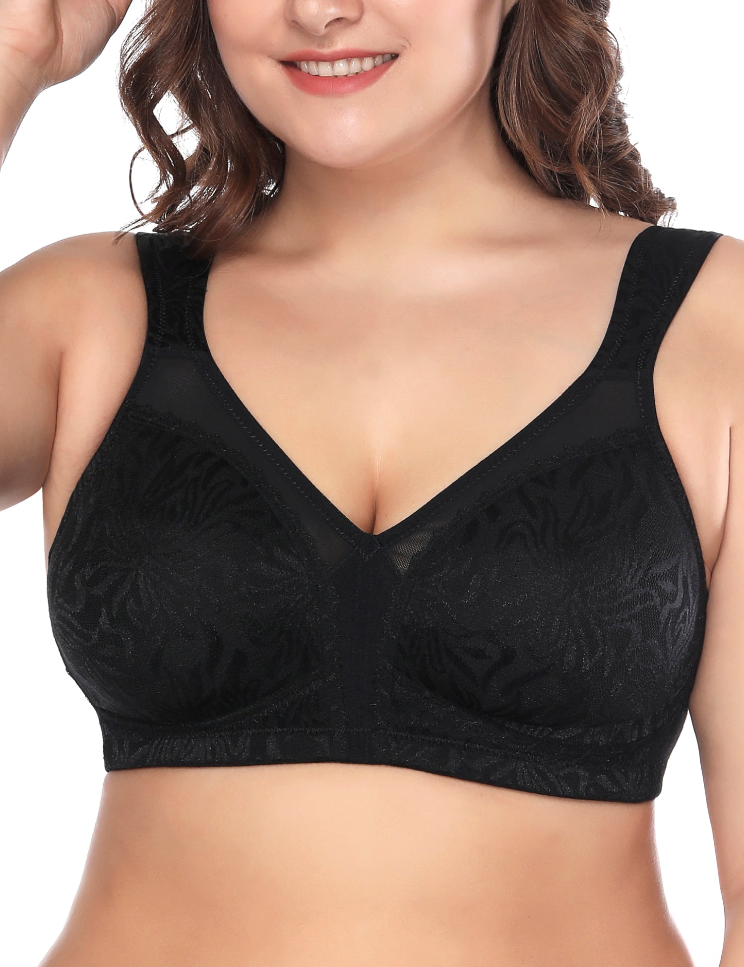 Deyllo Women's Non Padded Wireless Bras Plus Size Full Coverage Minimizer Bra, Black 36DDD