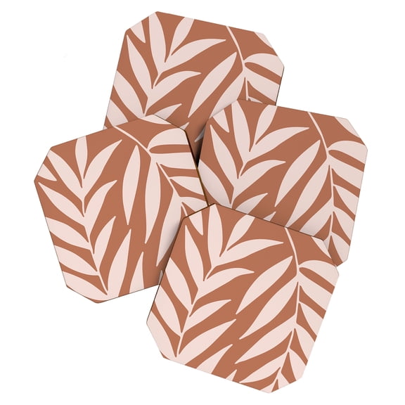 Society6 Emanuela Carratoni Pink Palms On Baked Earth Set of 4 Coasters