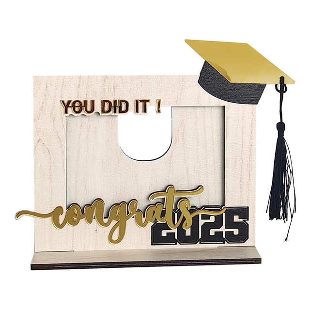 Graduation Photo Frame Wooden Tabletop Display Photo Frame With Stand Bachelor Hat Wood Decorative Photo Holder For Home Desk