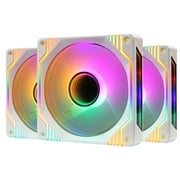 PANO-MOUNTS 120mm Single RGB LED Fan Infinity Mirror PC Computer Case Cooling Fan 1200RPM White 3-Pack
