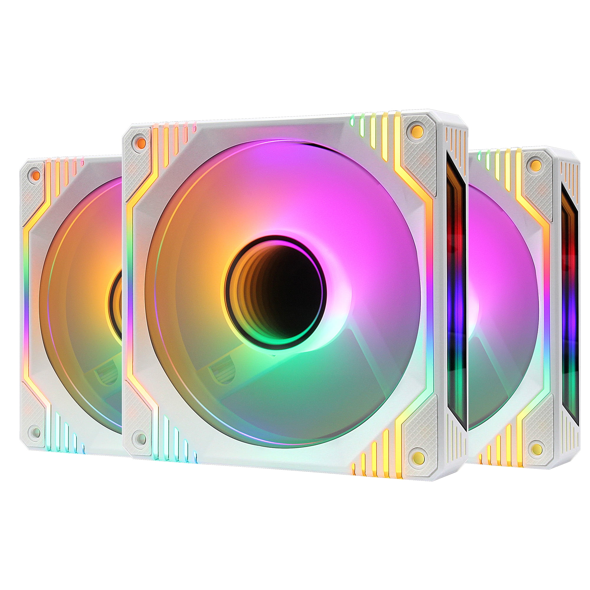 PANO-MOUNTS 120mm Single RGB LED Fan Infinity Mirror PC Computer Case Cooling Fan 1200RPM White 3-Pack
