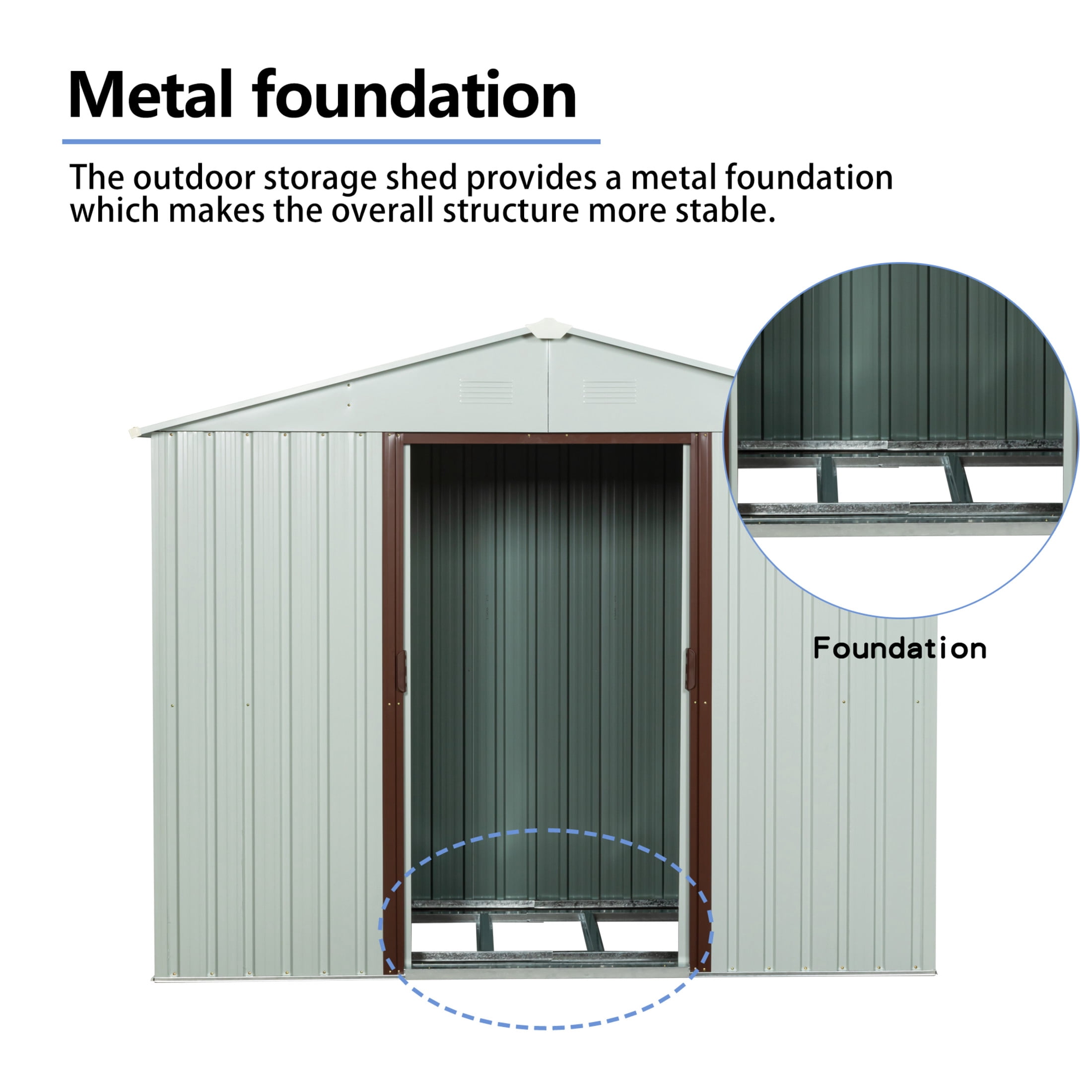 Noble House 8x4 FT Outdoor Metal Storage Shed, Galvanized Steel Garden Organizer Kit with Foundation, Gray