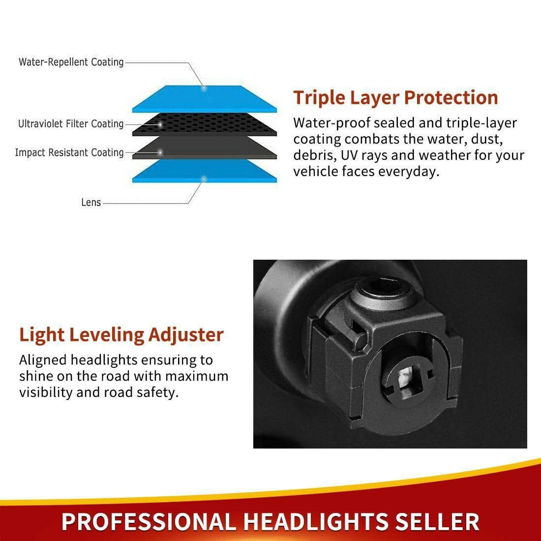 RVNI Headlight Assembly Compatible with Ford Mustang 2010 2011 2012 2013 2014 Black Housing with Clear Lens