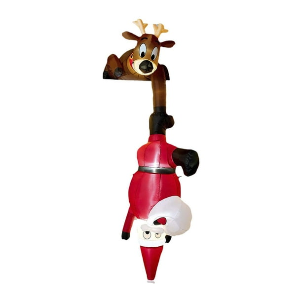 Papá Noel inflable navideño con reno y LED, divertido regalo navideño, decoraciones inflables navideñas, decoración de patio, Papá Noel trepador