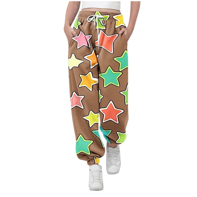 Cowsor Girls Graphic Print Sweatpants Athletic Drawstring Joggers Cute Track Pants with Pockets for Kids