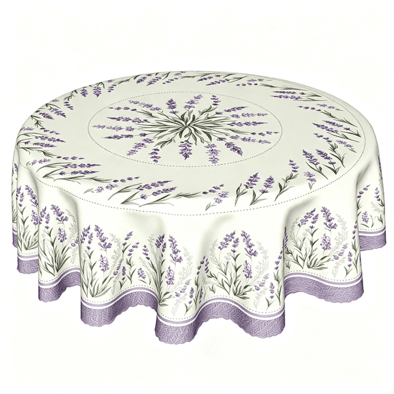 Odenmar 60 inch Round Tablecloth, Featuring Lavender Floral Pattern, Made from Polyester Fabric for Dining Kitchen Party Home Decor