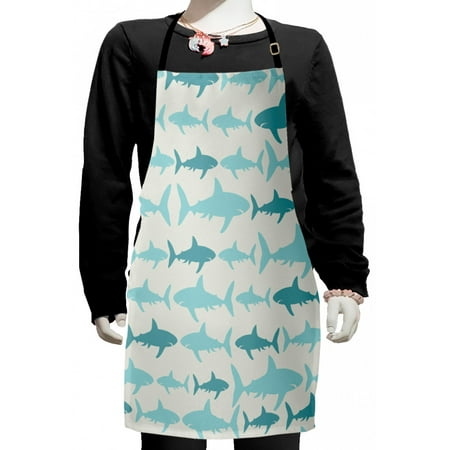

Sea Animals Kids Apron Monochrome Shark Illustration Fashion Maritime Illustration Aquatics Boys Girls Apron Bib with Adjustable Ties for Cooking Baking Painting Teal Turquoise Beige by Ambesonne