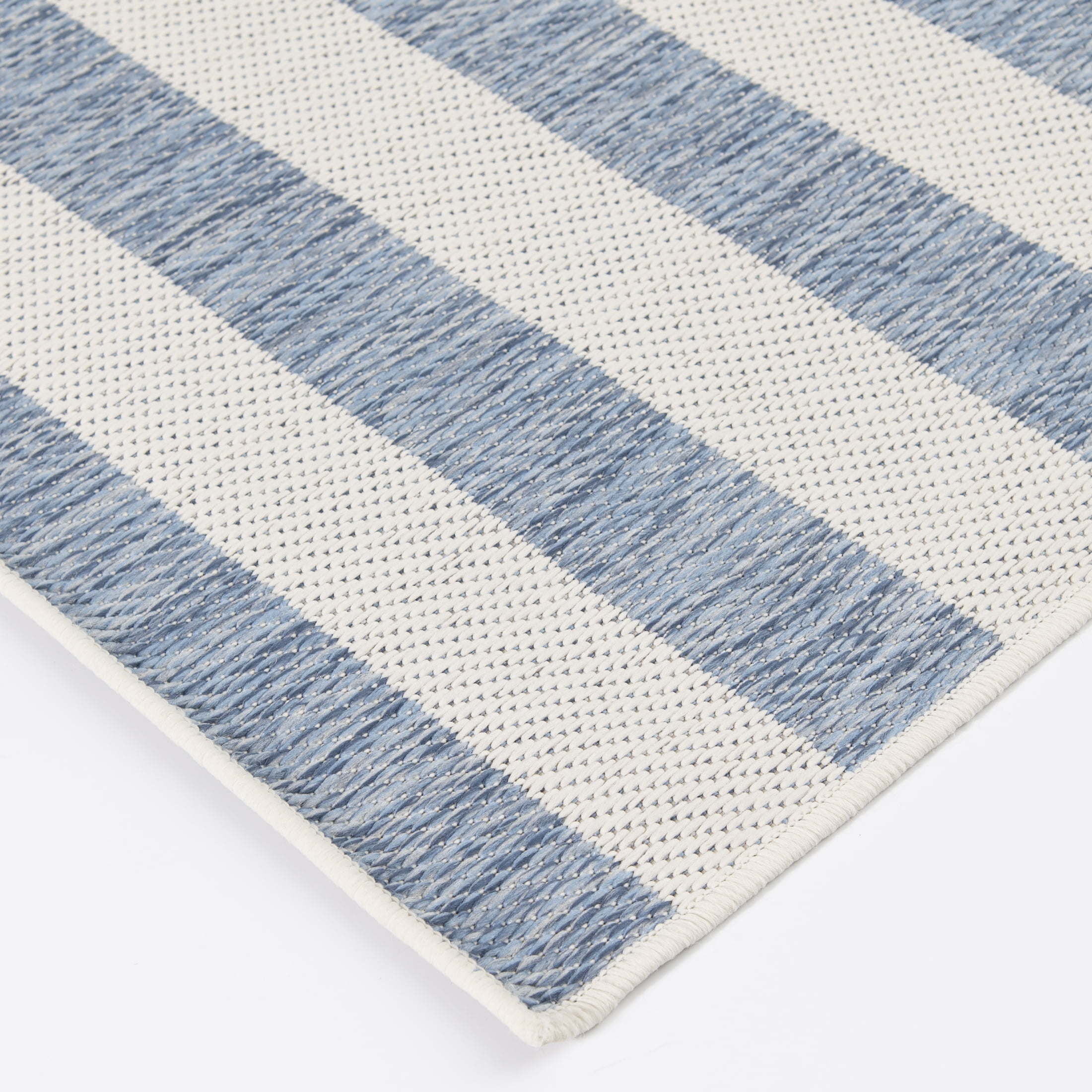 Mainstays Blue and White Striped Coastal Cabana Woven Outdoor Rug, 5'x7'