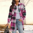 thumbnail image 5 of Womens Mid Length Plaid Jacket Flannel Button Down Long Sleeve Shirts Shackets Lapel Collar Casual Fall Coat (2XL, Hot Pink), 5 of 5