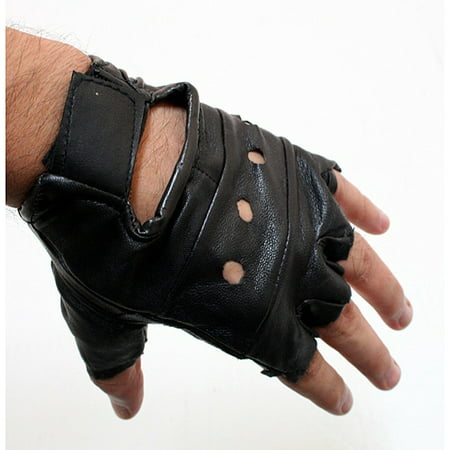 Defender  W278 Black Large Heavy Duty Leather Fingerless Gloves