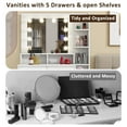 thumbnail image 4 of Vanity Table with LED Lights, Makeup Vanity Set with 3 drawers and 1 cabinet & Open Shelves, Dressing Table with Mirror for Bedroom, White Vanity Desk with Storage Cabinet, Gold Handles, 4 of 7