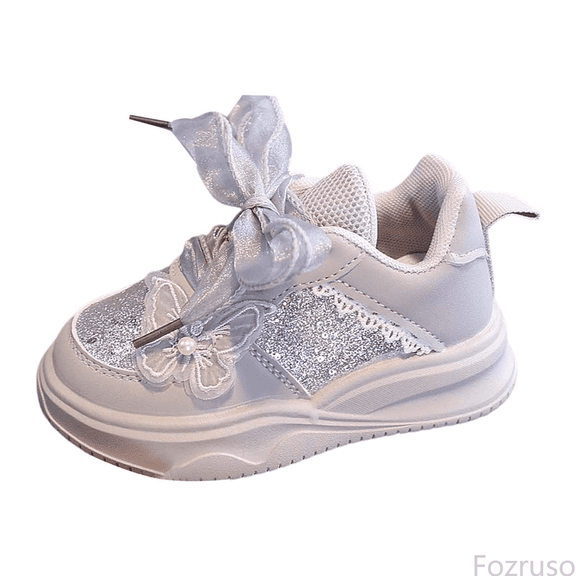 Fozruso Glamour Glitter Bow Kids Sneakers For Toddlers And Girls Stylish Everyday Shoes With Sparkly Design And Comfortable Fit For Play,Sizes 6.5(12-18 Months)