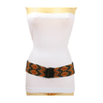 thumbnail image 4 of Women Brown Elastic Waistband Belt Orange Gold Beads Wood Buckle S M, 4 of 8