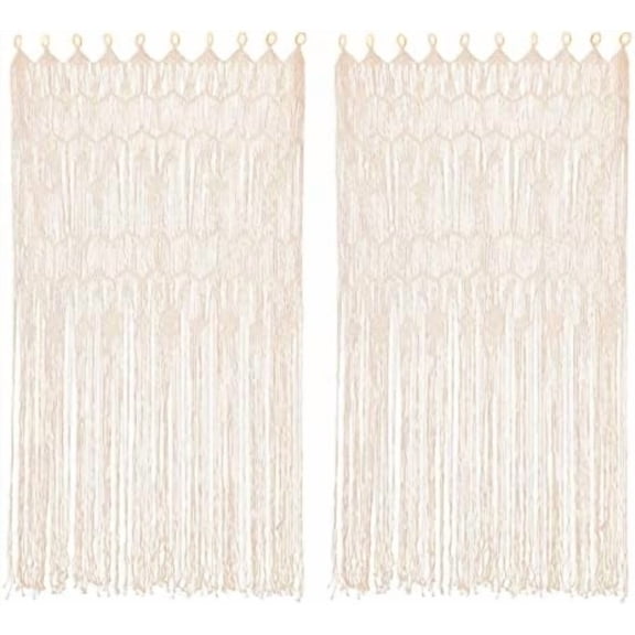 Boho Macrame Window Curtain Room Divider Doorway Curtain 33.46 x 78.74 Inches 2 Panels Large Long Macrame Wall Hanging for Living Room Bedroom Bohemian Home Decor Wedding Backdrop
