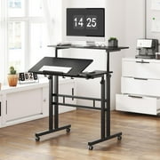 Soges Height Adjustable Computer Desk Sit Stand Workstation Mobile Standing Desk with Wheels, Standing Side Table with Castors, Black