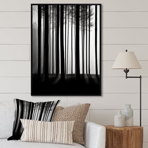Designart "Silence Photography: Black And White Forest II" Forest Floater Framed Canvas Wall Art