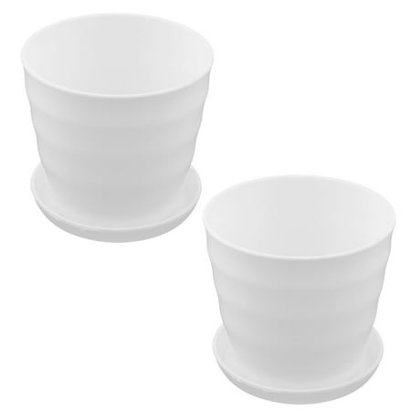 - Apartment Desktop Plastic Cactus Plant Flower Seed Pot Tray Holder White 2pcs