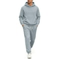 thumbnail image 3 of Dwelliawo Sweat Suits for Men 2 Piece Hoodie and Sweatpants Heavyweight Solid Color Casual Pullover Hoodies Joggers Sport Pants Set Fleece Fall Winter Suits with Pockets Light Gray S, 3 of 6