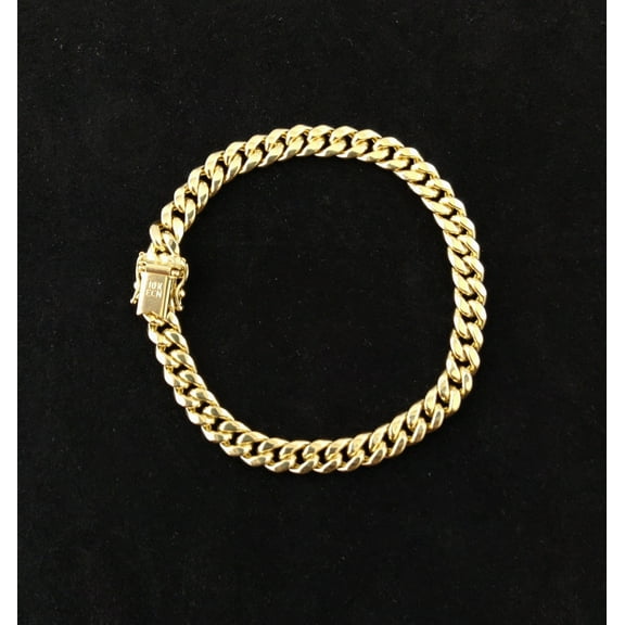 10k Yellow Gold 6.7mm Miami Cuban Chain Bracelet Box Clasp Lock Real 10K Yellow Gold, Men and Women,8 inches ,9 inches miami cuban bracelet (Bracelet length:8;)