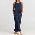 thumbnail image 4 of Hvyesh Linen Sets for Women 2 Piece Fashion Ladies Round Neck Solid Sleeveless Blouse and Loose Pockets Pants Sets, 4 of 9