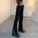 thumbnail image 4 of Pantalones cargo punk de pierna ancha y recta para mujer - Ropa gótica urbana, bolsillos, 4 of 7