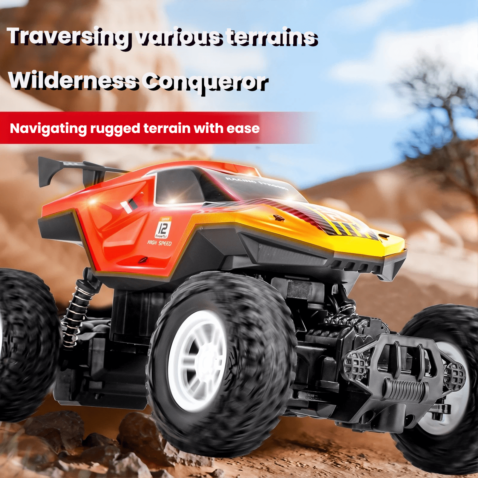 ZOGYMOZ Rc Monster Truck Off-Road Remote Control Car, 20KM/H All-Terrain Rock Crawler with 2 Rechargeable Battery