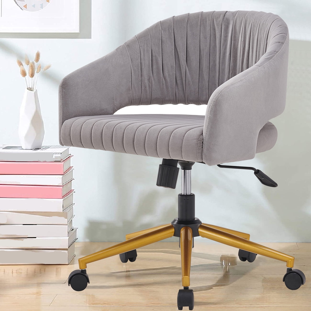 Velvet Home Office Chair, Modern Swivel Desk Chair with Gold Base
