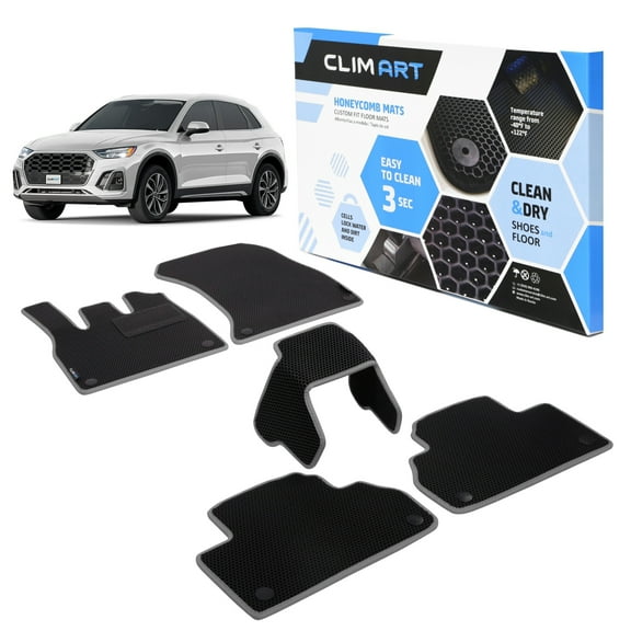 CLIM ART All-Weather Car Floor Mats Compatible with Audi Q5 2018-2025, Custom-Fit Heavy-Duty Floor Liners for Cars & SUVs, Car Accessories for Men & Women, Silver - FL041518146