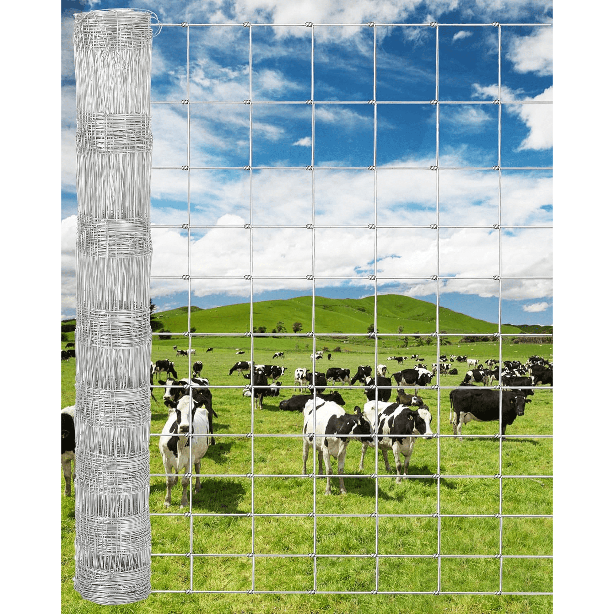 Livestock Fence, 5Ft x 328Ft Galvanized Wire Fencing, Cattle Farm Fence, Deer Fences, Heavy Zinc Goat Fences for Goat Deer Yard Livestock Protection