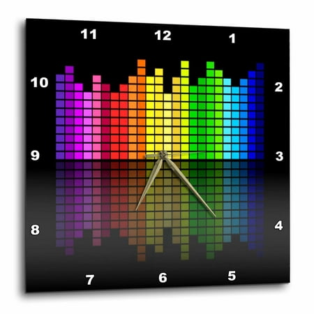 3dRose Pink Red Green Yellow Blue Music Equalizer On Black - Wall Clock, 15 by