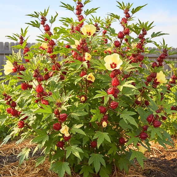 Red Roselle Hibiscus Live Plant, Red Roselle Jamaican Plant Live, 8-12 inches in Height, 4 inch Pot for Outdoor Planting