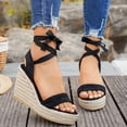 thumbnail image 2 of Rokment Espadrilles Wedge Strappy Dress Sandals for Women Bride Wedding Beach Summer Stylish Casual Suede Open Toe Ankle Strap Platform Chunky High Heels Dress Shoes Black Size 6.5, 2 of 6