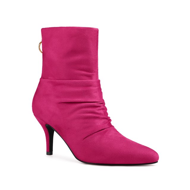 BLISSFUL STEP Bottines à Talon Aiguille Bout Pointu pour Femmes Rose Vif 10