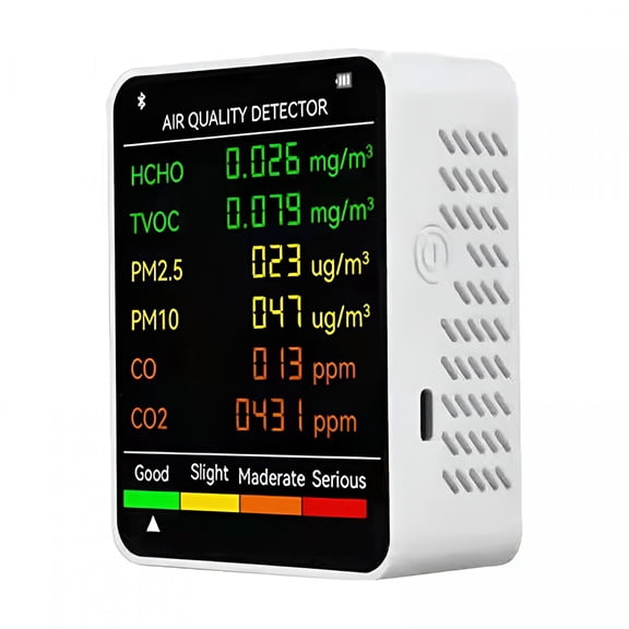 GJX Home Air Quality Monitor, Portable Multifunctional Detector With Real Time Alarm, Tests PM2.5 PM10 HCHO Organic Pollutants Color LCD Screen