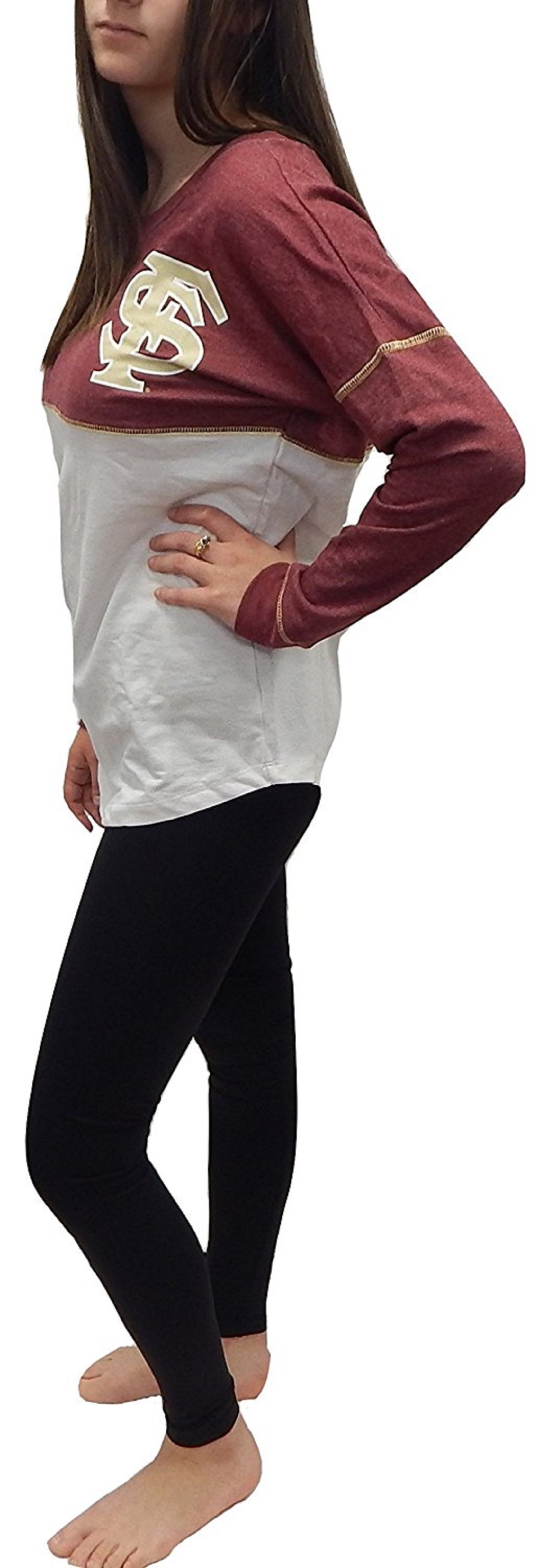 Florida State FSU Seminoles Officially Licensed Logo Junior Fit Drop Yoke Tee French Terry Long Sleeve T-Shirt (Medium) by Recylced Karma University