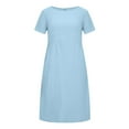 thumbnail image 5 of CHUANK Robe en Coton et Lin à Manches Courtes pour Femme Grande Taille avec Poches, T-Shirts à Col Rond, Couleur Unie, Coupe Ample, Robe d'Été M-3TG (3X-Grand Blanc), 5 of 5