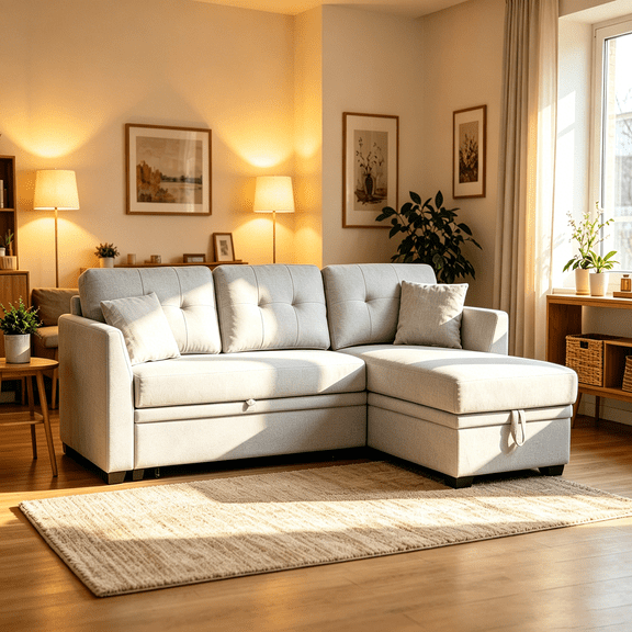 LolLov Furniture Home Living Room, Bedroom Solid Wood Sleeper Sofa Bed Upholstered Couch, Light Gray