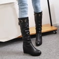 thumbnail image 6 of Fesfesfes Tall Boots for Young Ladies Warm Solid Knee High Boots Round Toe Lace Bandage Booties High Heel Boots Shoes US:9.5(43), 6 of 7
