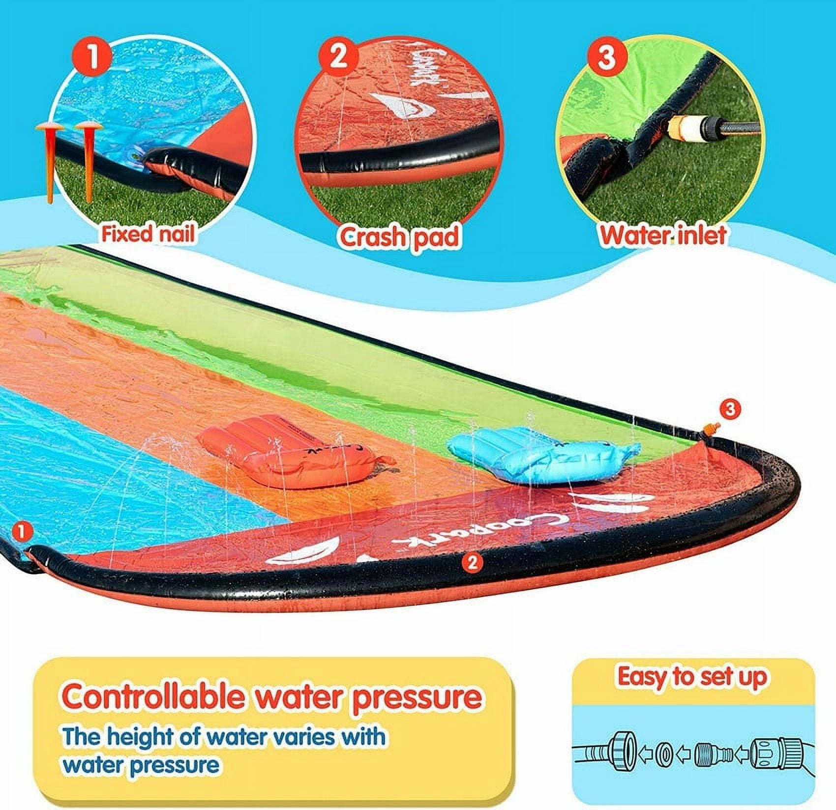 Coopark Triple Lane Inflatable Lawn Water Slide, Kids and Adults, 16 ft