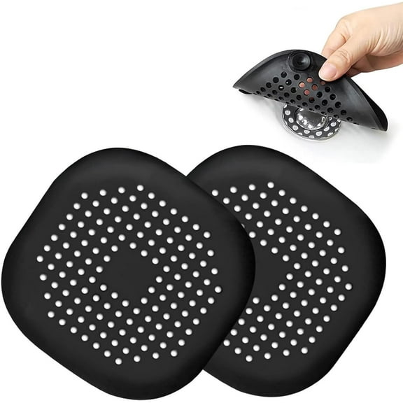 LQQBOX Hair Drain Catcher,Square Drain Cover for Shower Silicone Hair Stopper with Suction Cup,Easy to Install Suit for Bathroom,Bathtub,Kitchen 2 Pack (Black)