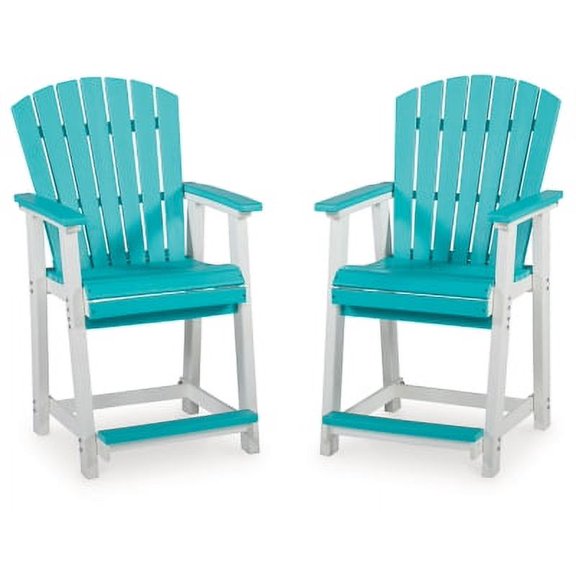 Signature Design by Ashley Casual Eisely Outdoor Counter Height Bar Stool (Set of 2)  Turquoise/White