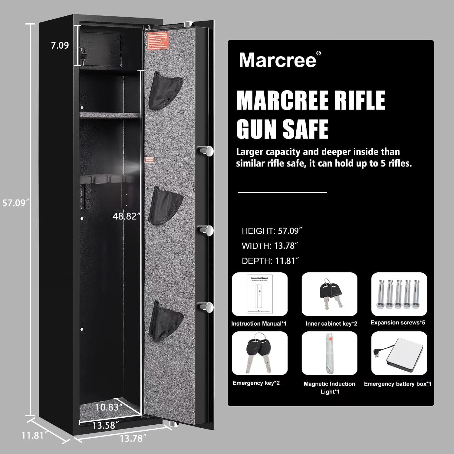 Digital Password Long Gun Safes,Rifle Gun Safe Quick Access 5 Gun Storage Cabinet for Home Rifles Shotguns