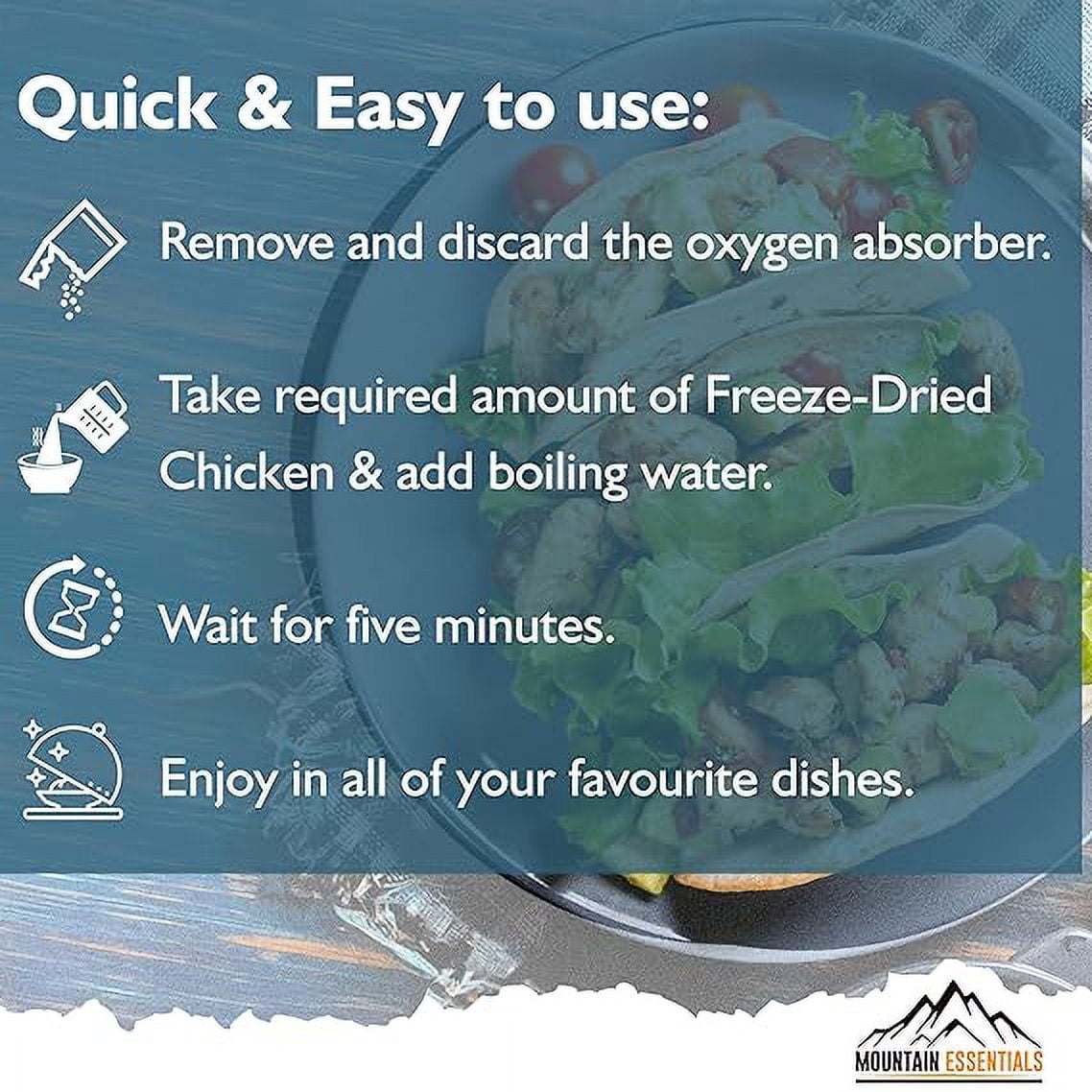 (Pack of 12) MOUNTAIN ESSENTIALS Freeze Dried Chicken Dices | Emergency Survival Bulk Food Storage Home Meals Hunting, Survival, Camping, Backpacking Food | 10 serving per Pouch