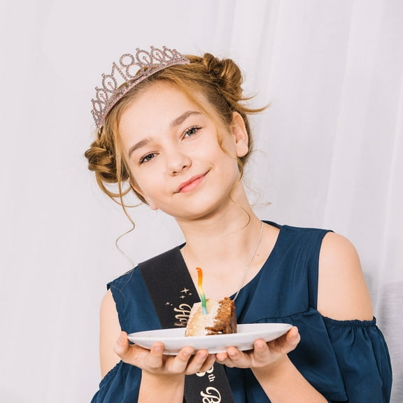 FRCOLOR 1 Set Girls Birthday Tiara With Sash Prince Headdress Sparkly Rhinestone Crown Happy 18th Birthday Sash Costume Accessories