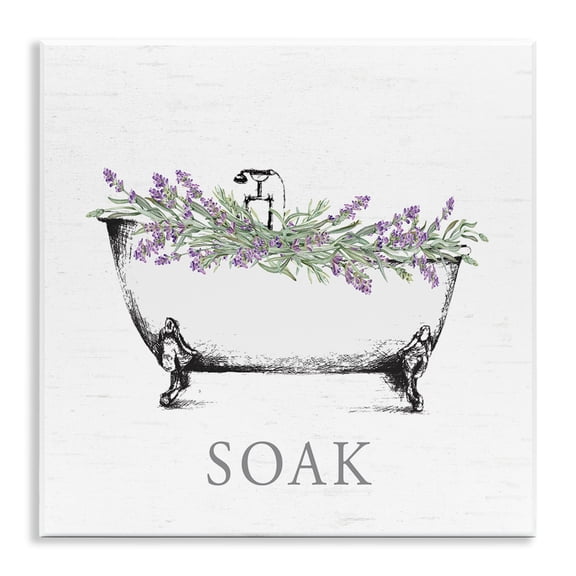 Stupell Industries Soak Bathtub with Lavender Floral Painting Unframed Art Print Wall Art, 12 x 12