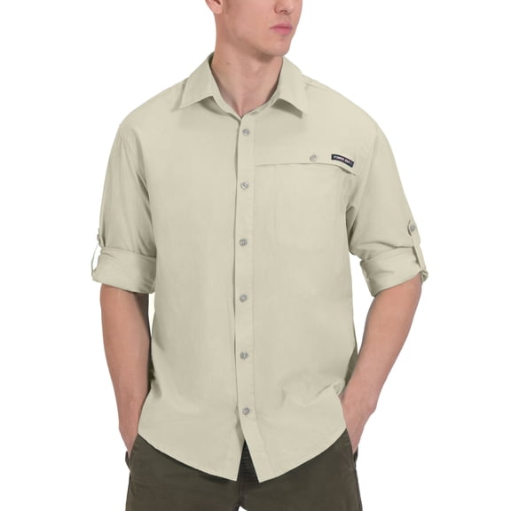 Men's UPF 50 UV Protection Shirt, Breathable Long Sleeve Fishing Hiking Shirt, Air-Holes Tech Light Khaki Heather 2XL