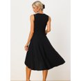 thumbnail image 4 of Vestido de verano de mujer sin mangas con escote en V de color sólido alto y bajo hasta la rodilla Negro L, 4 of 6