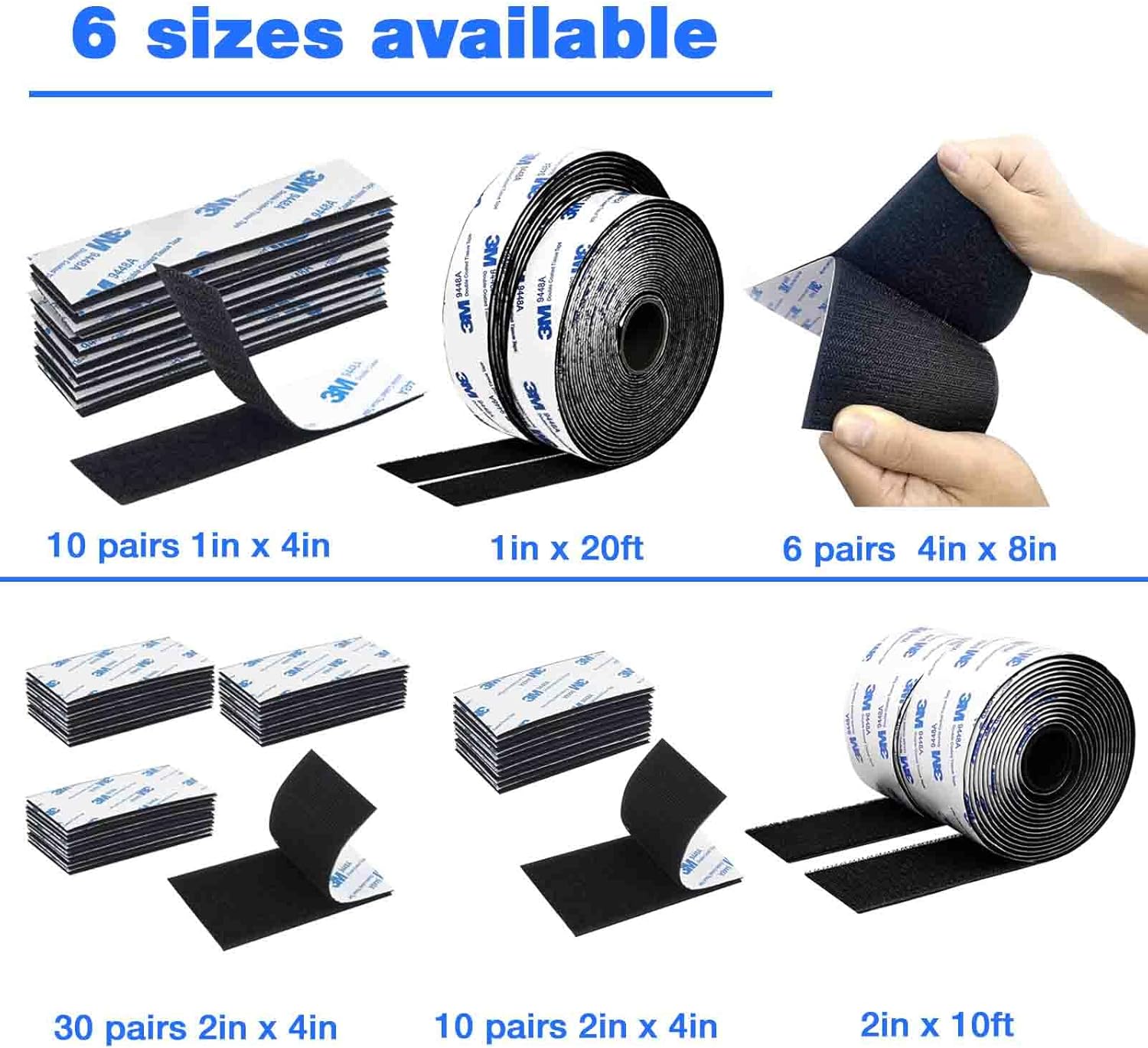 Hook and Loop Tape 1in x 20ft, Slef Adhesive Interlocking Strip, Mounting Heavy Duty Adhesion, Picture Hanging Strips Fastener, Double Sided Carpet & Rug Fixation