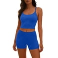 thumbnail image 7 of LangJing Womens Workout Sets 2 Piece Seamless Sports Cami Tops High Waist Biker Yoga Shorts Sets Gym Workout Activewear Matching Set Blue,XXL, 7 of 7