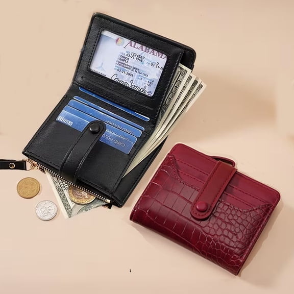 Beltzy Small Womens Wallet Leather Bifold Card Holder RFID Blocking with ID Window Zipper Coin Pocket Wallets for Women